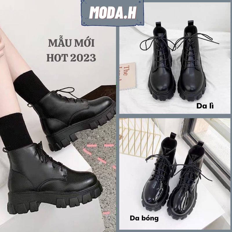 Boot Nữ Giày Nữ Cao Cổ Martin Buộc Dây Đế Bằng Da Mềm Siêu Hot
