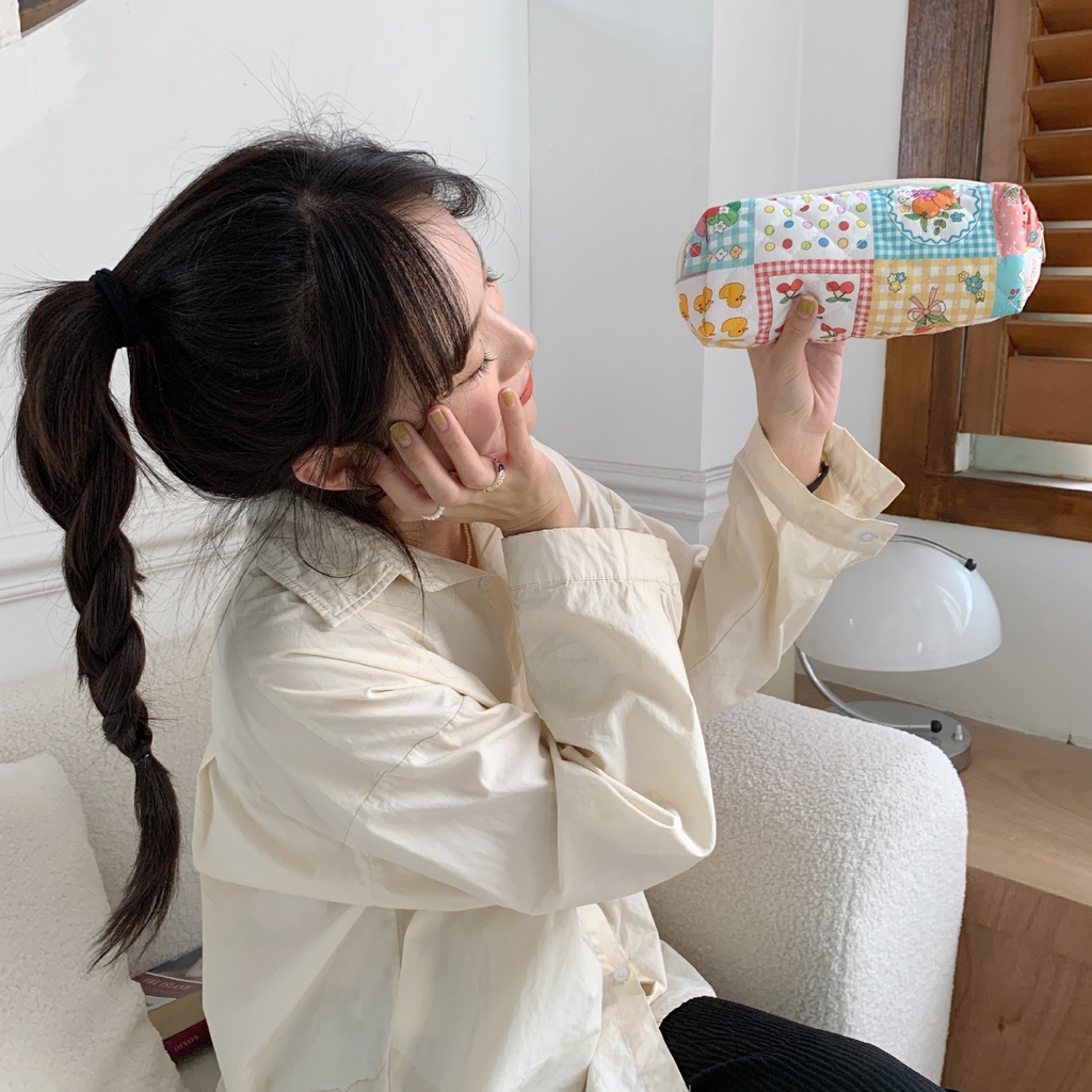 Túi Đựng Bút / Son Môi / Mỹ Phẩm Họa Tiết Hoa Nhỏ Xinh Thời Trang Cho Bạn Gái