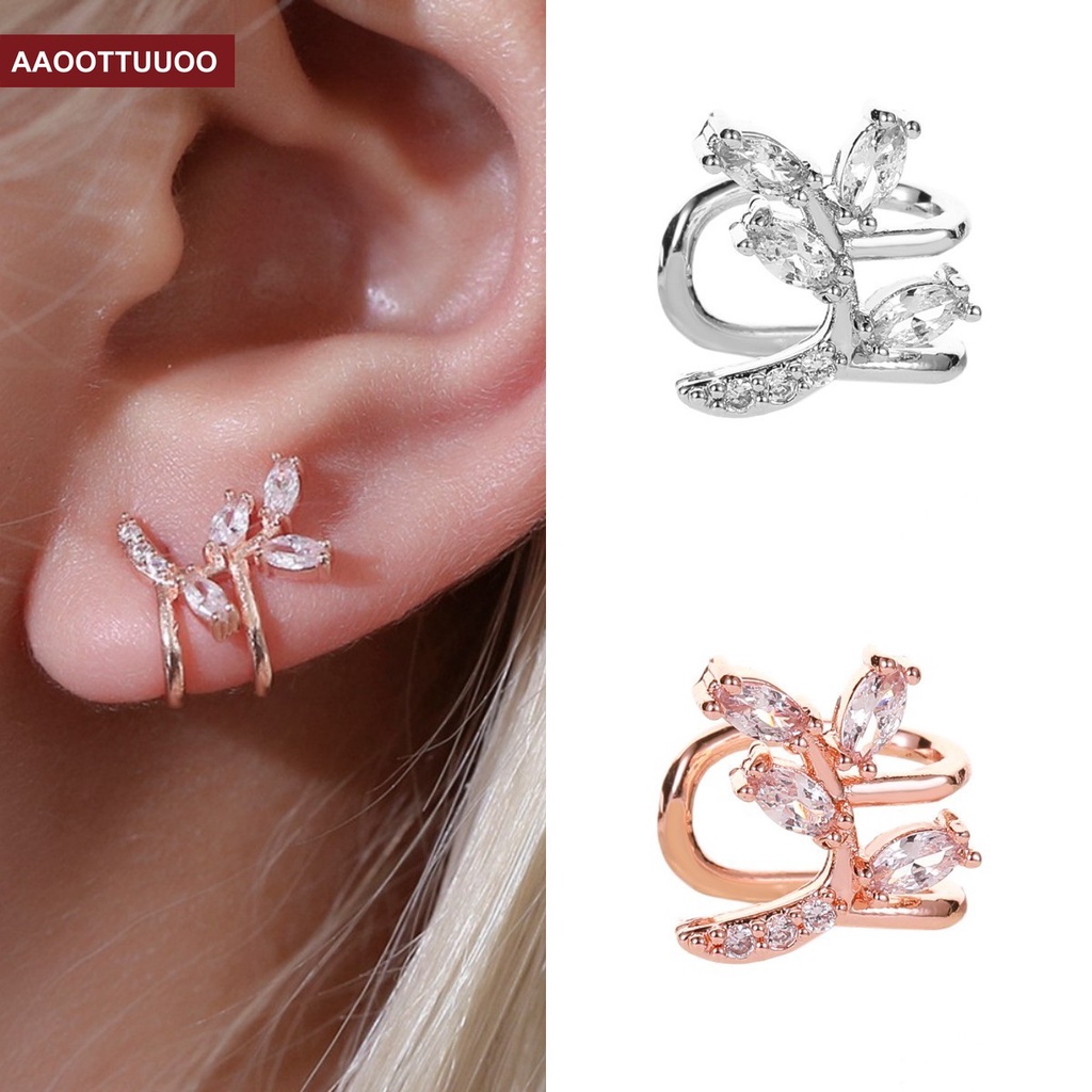1 Khuyên Kẹp Vành Tai Hình Chiếc Lá Đính Đá Zircon Kiểu Hàn Quốc Mới Cho Nữ