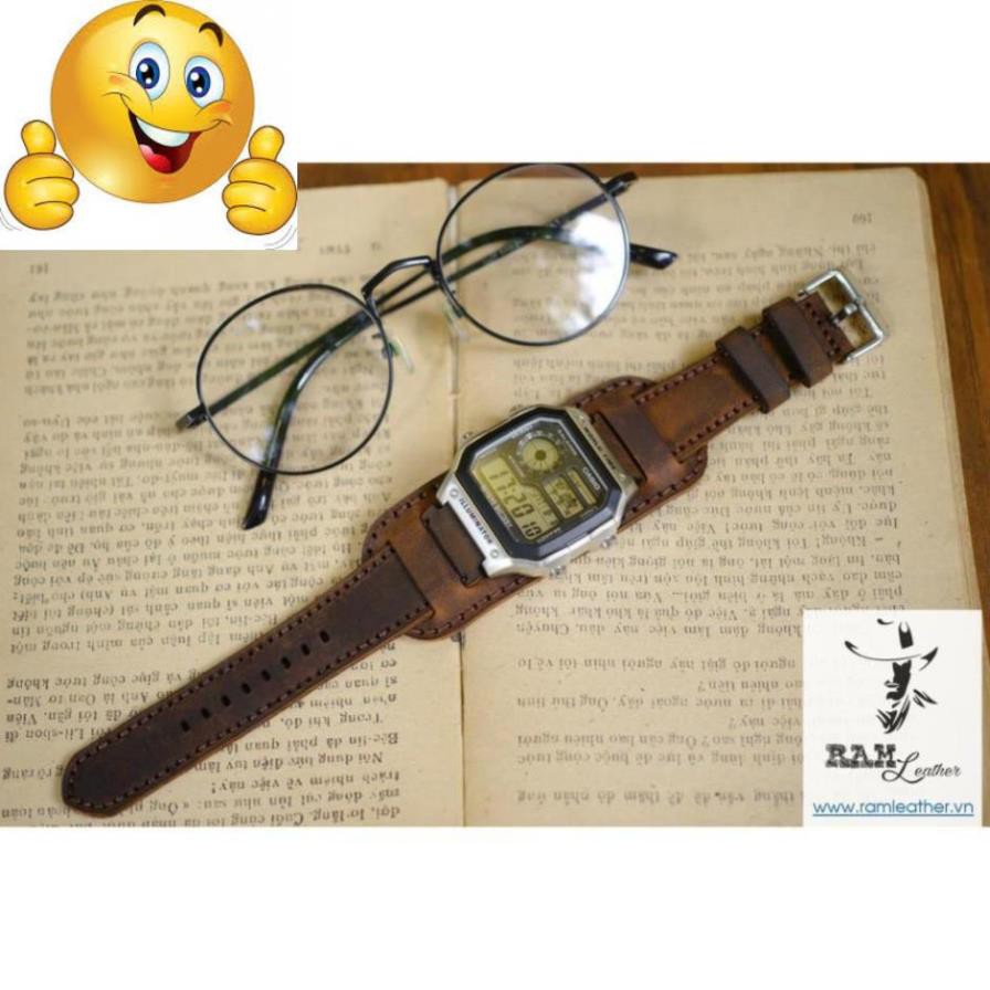 - Dây đồng hồ kiểu Đức  RAM B1 da bò NÂU ĐẤT  – COMBO RAM B1 + 1950 .
