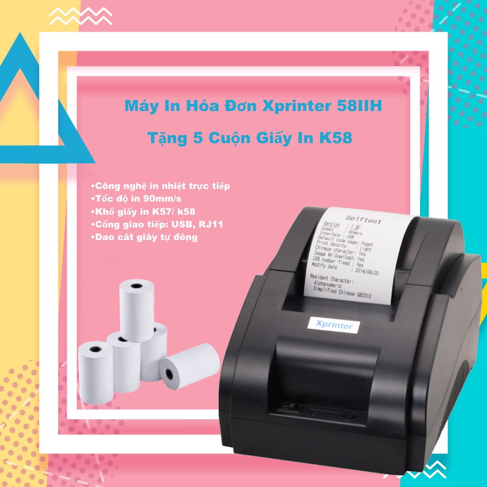 Máy in hoá đơn Xprinter 58IIH  + Tặng Free 5 cuộn giấy in nhiệt - MẪU GIAO NGẪU NHIÊN