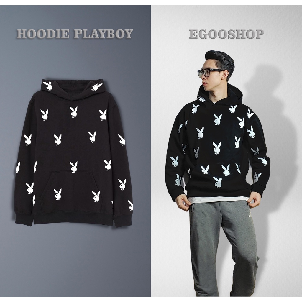 Áo Hoodie Play Boy Form Unisex, Áo Dài Có Mũ Nỉ Bông Play Boy 350gsm dày mịn PLAY1