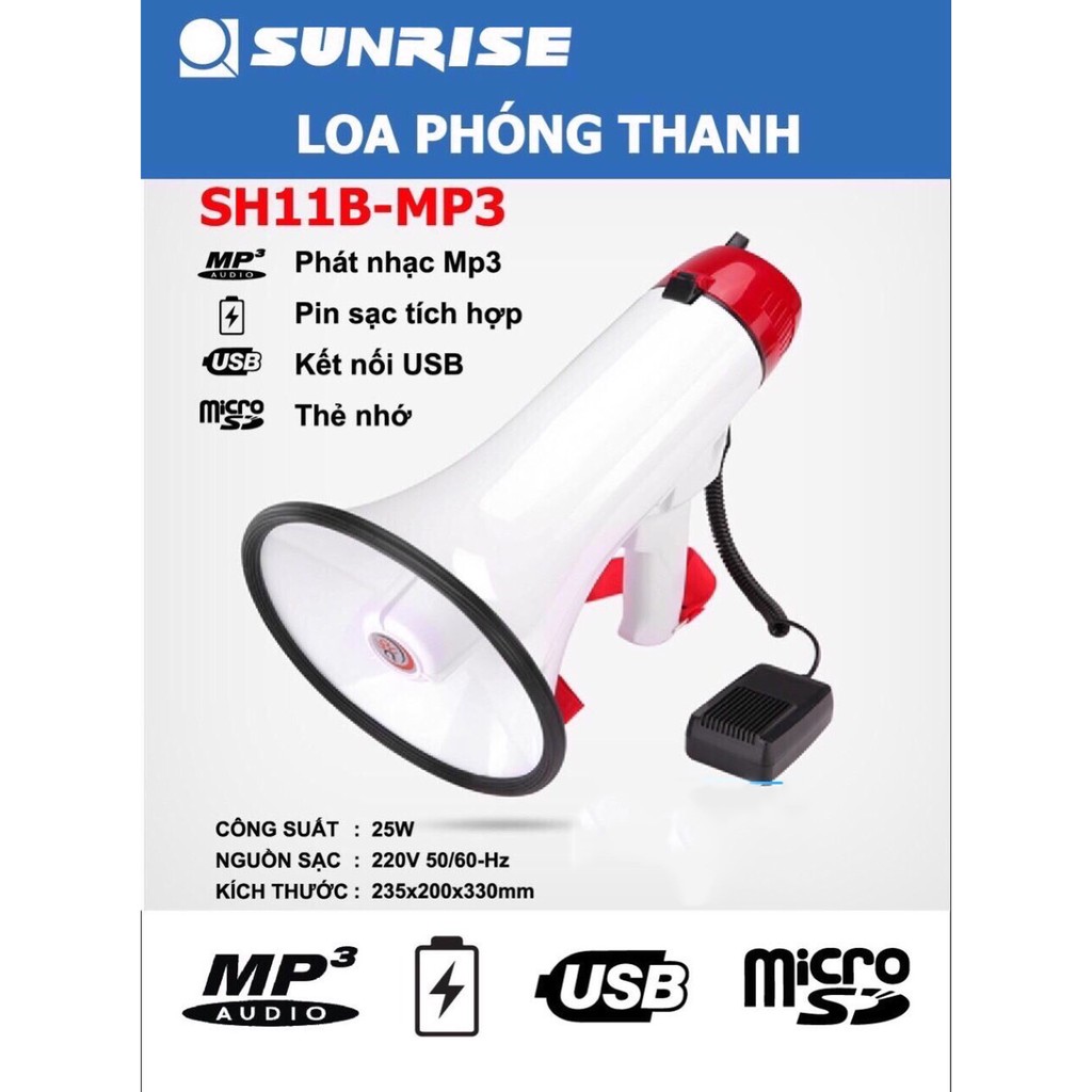 Loa phóng thanh Sunrise SH-11B có USB - ghi âm - sạc điện