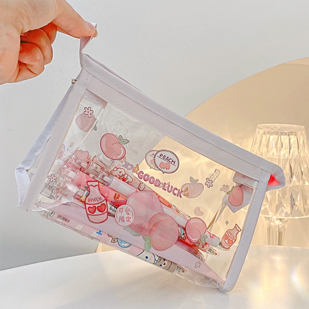INS Túi bút chì không thấm nước trong suốt Phim hoạt hình dễ thương Hộp đựng bút chì dung lượng lớn Túi mỹ phẩm Túi đựng bút chì học sinh