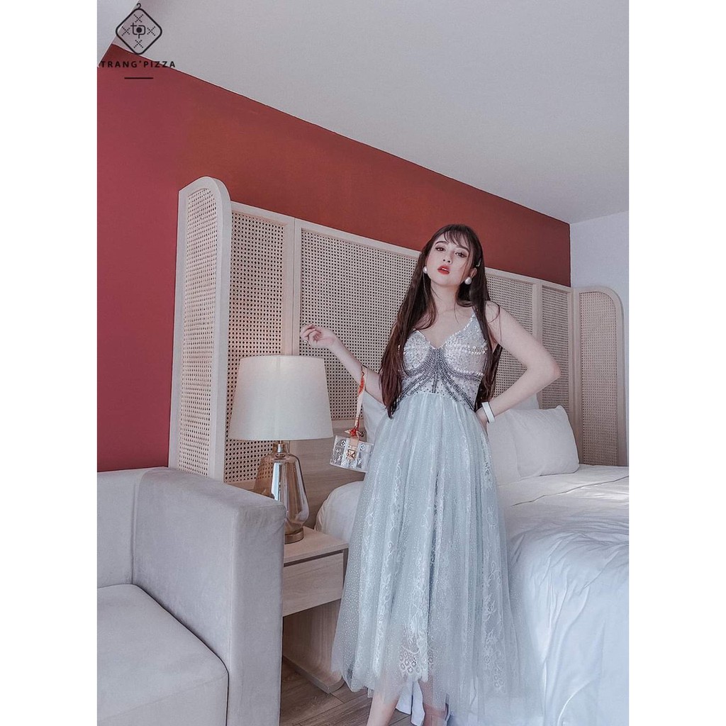 ẢNH VÀ VIDEO THẬT 10000% Xoè ren mi kết đá pha lê 2 dây CAO CẤP