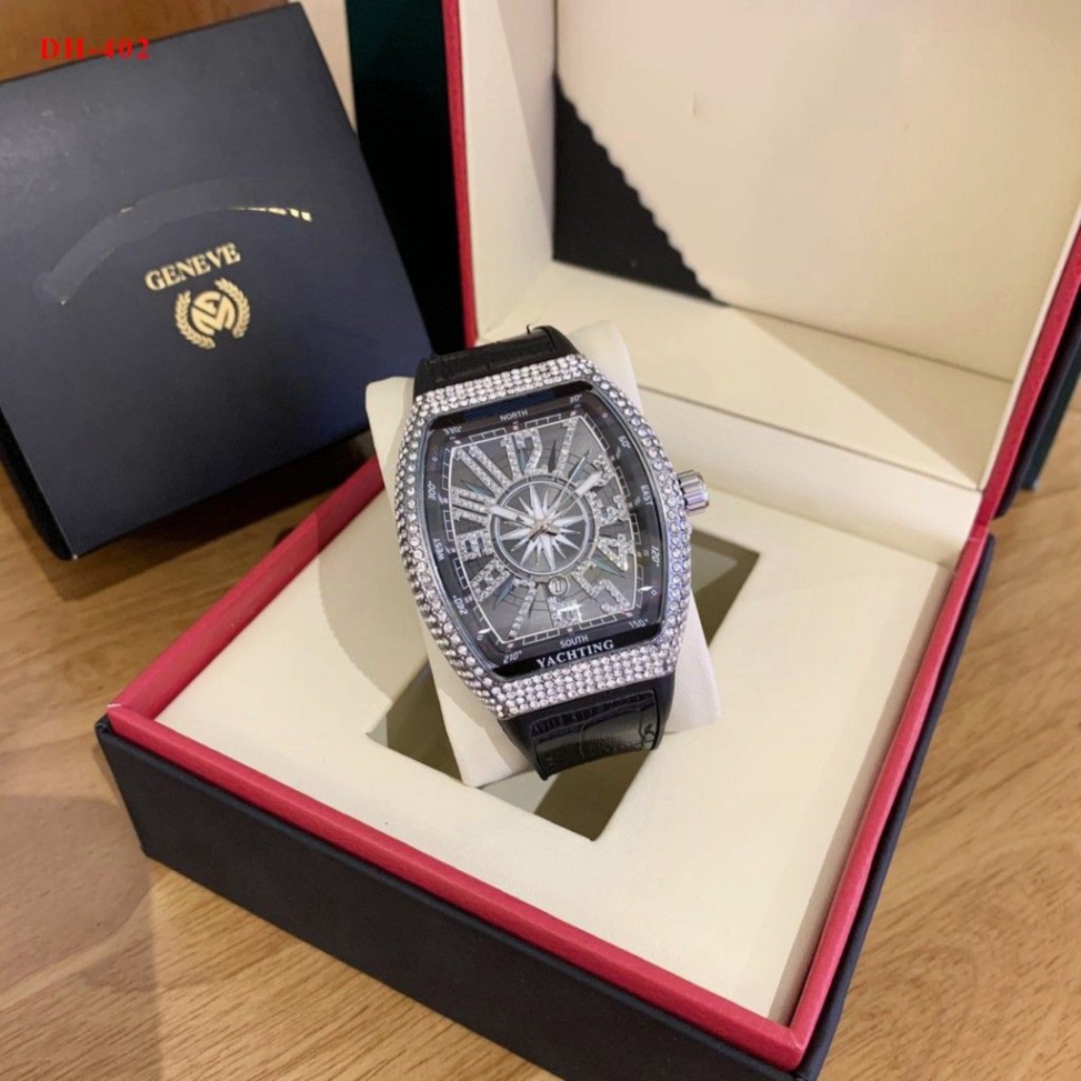 Đồng hồ đeo tay thời trang nam Franckmuller  dây da mạ vàng mặt vuông đính đá cao cấp chống nước chống xước | BigBuy360 - bigbuy360.vn