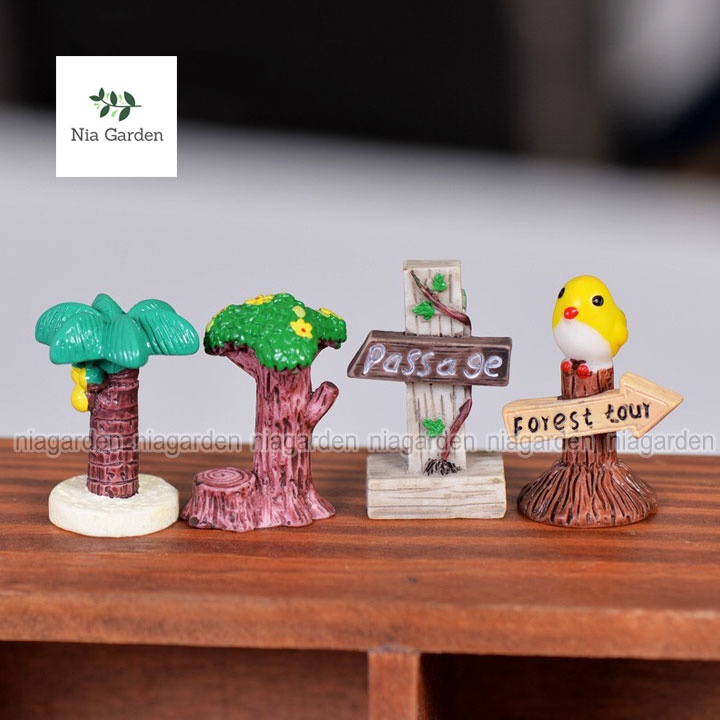 Tiểu cảnh trang trí sen đá chậu cây vườn terrarium bể cá bàn học mô hình bảng hiệu vườn cây mini Nia Garden N5