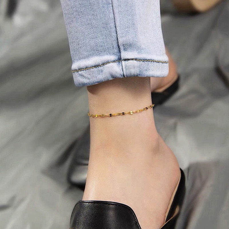 Lắc chân titan vàng 18k 100% không gỉ vòng chân nữ thiết kế đơn giản thời trang cao cấp năm 2022