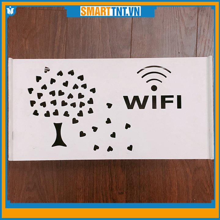 Kệ wifi treo tường hình cây lá trái tim bằng gỗ CNC,hộp đựng model wifi, hàng đẹp Smarttnt.vn