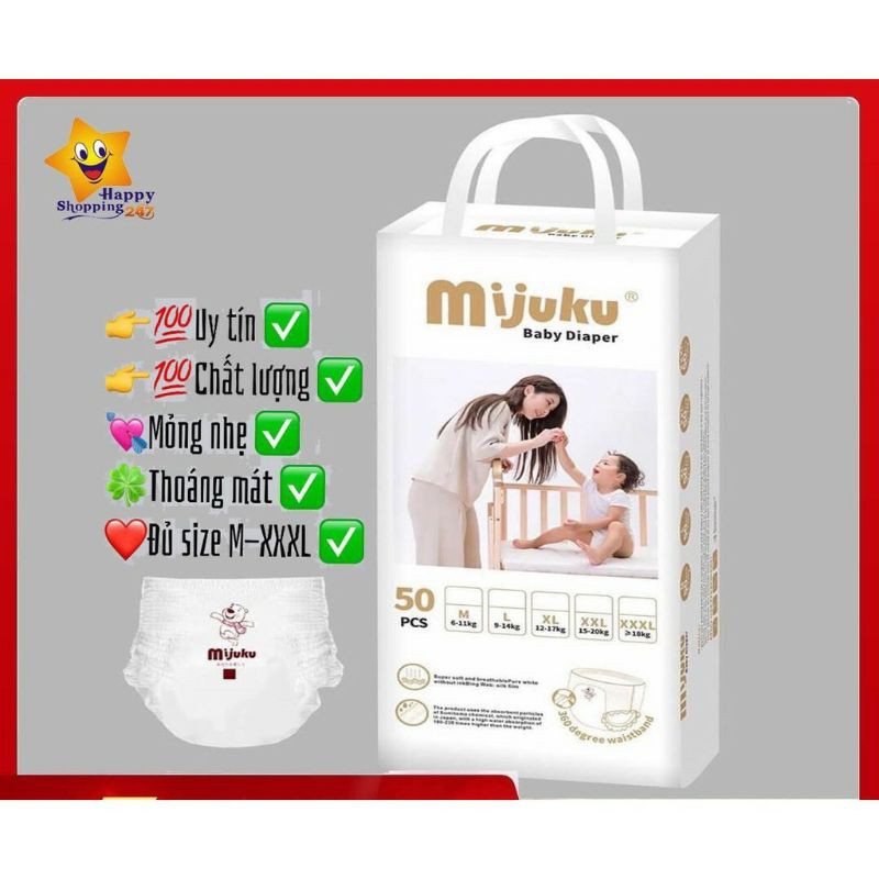 Bỉm quần mijuku M50/L50/XL50/XXL50/XXXL50