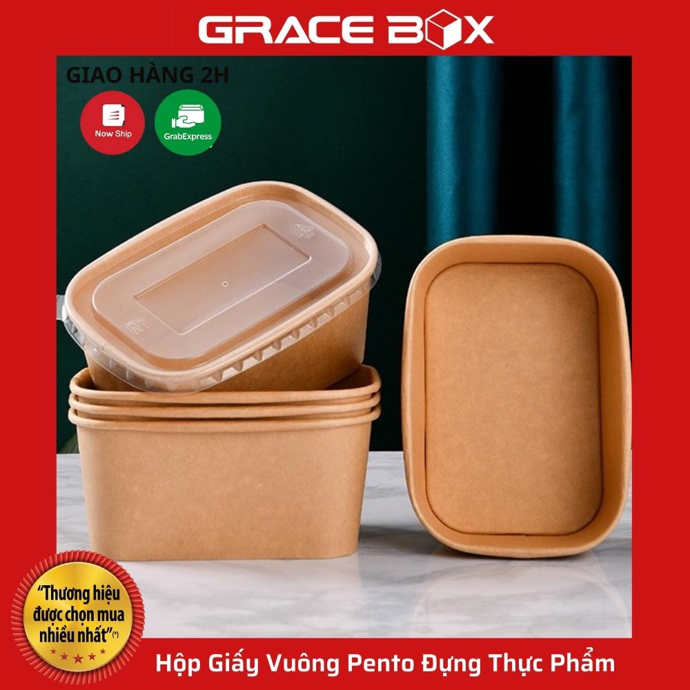 {Giá Sỉ} 10 Hộp Giấy Vuông Pento Đựng Thực Phẩm Kèm Nắp Pet Size 750ml - 1000ml / Siêu Thị Bao Bì Grace Box