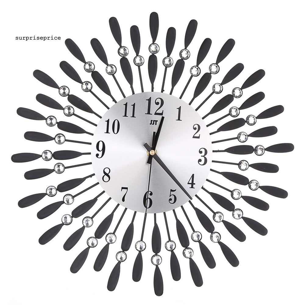 Đồng hồ lớn treo tường gắn đá lấp lánh hình mặt trời 15inch 3D phong cách hiện đại dùng trang trí nội thất