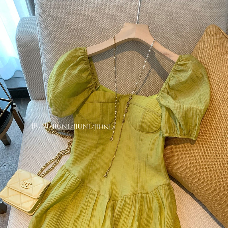 Đầm Cổ Vuông Tay Phồng Thời Trang Mùa Hè Mới Dành Cho Nữ