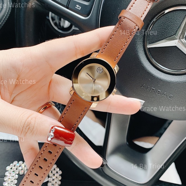 Đồng hồ nữ Movado bold dây da nâu bò 30mm