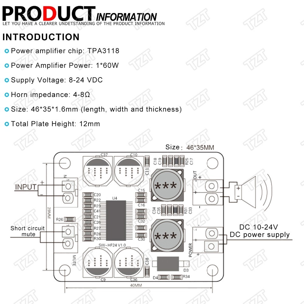 Bảng Mạch Điều Chỉnh Khuếch Đại Âm Thanh Kỹ Thuật Số Mono Dc 12v-24v Tpa3118 60w