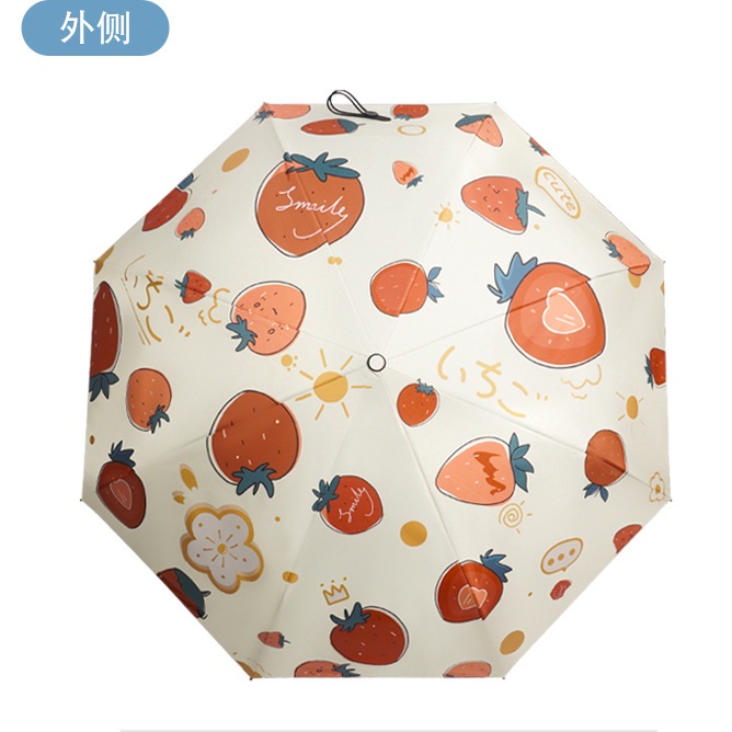 Dù Gấp Tự Động Chống Tia UV Họa Tiết Dâu Tây Dễ Thương