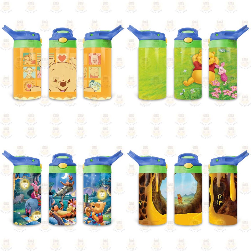 Bình Uống Nước Giữ Nhiệt Cho Bé Có Ống Hút Hình Gấu Pooh - Tỉ Mỉ Studio - Mã 1407KT04