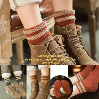 Tất len cao cổ kẻ ngang Vintage style hàn quốc loại tốt dày đẹp [FULL 5 MÀU]