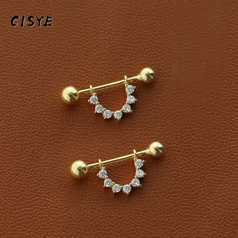 Khuyên tai đính đá Zircon đơn giản thời trang phong cách Hàn Quốc