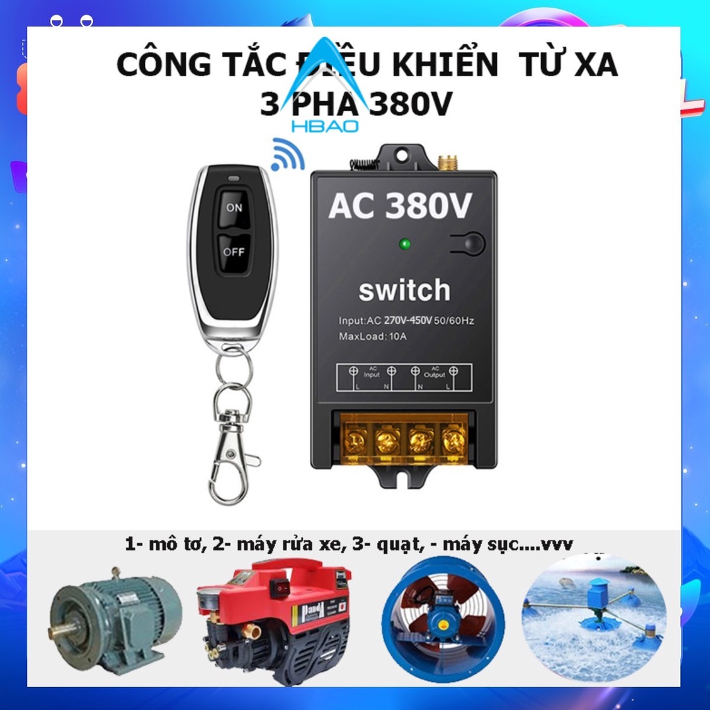 Công tắc điều khiển từ xa 100M Công suất lớn Xuyên tường 10A (1500W)/ điện áp 380V có nút học lệnh - 100M 380V