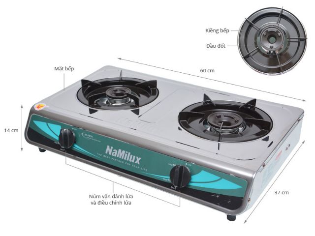 [Mã 267ELSALE hoàn 7% đơn 300K] Bếp Gas Đôi Việt Nhật INOX NAMILUX