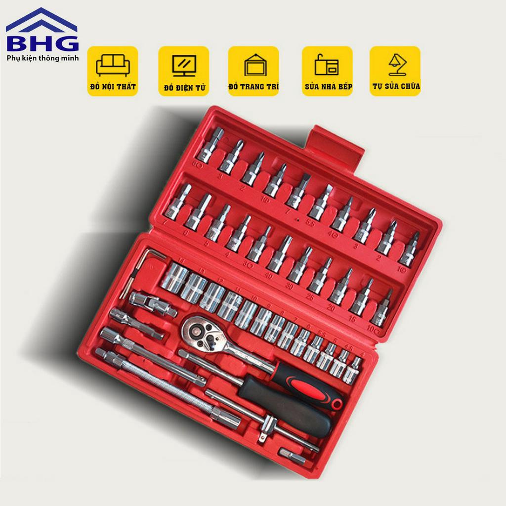BỘ DỤNG CỤ 46PC THÉP CAO CẤP MỞ BU LÔNG ỐC VÍT ĐA NĂNG 46 CHI TIẾT,BỘ DỤNG CỤ SỬA CHỮA CẦM TAY NHỎ GỌN BHG