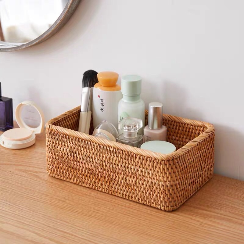 Set 3 khay mây đựng mỹ phẩm và đồ dùng