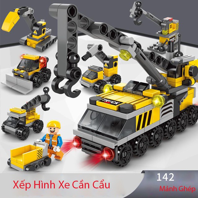 Combo 3 Xe Đồ Chơi Nghề Nghiệp [FREESHIP❤️] Xếp Hình Xe Cứu Hỏa Xếp Hình Xe Cần Cẩu Và Xếp Hình Xe Cảnh Sát