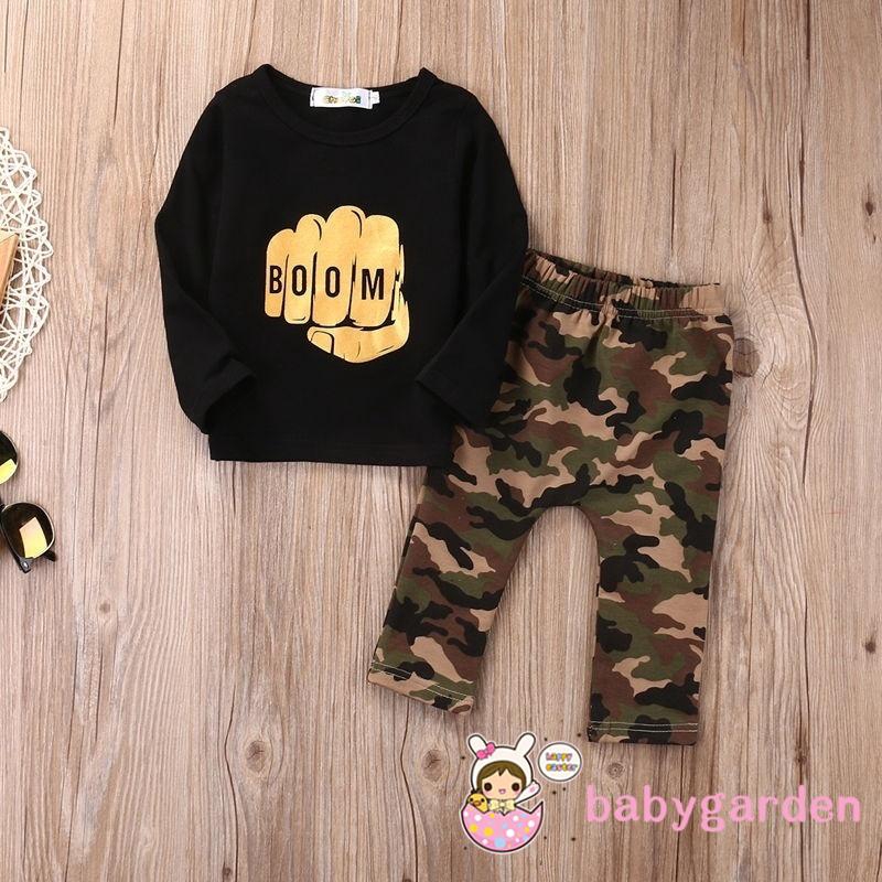 Bộ Áo Tay Dài Và Quần Dài Vải Thun Họa Tiết Camo Cho Các Bé Nhỏ