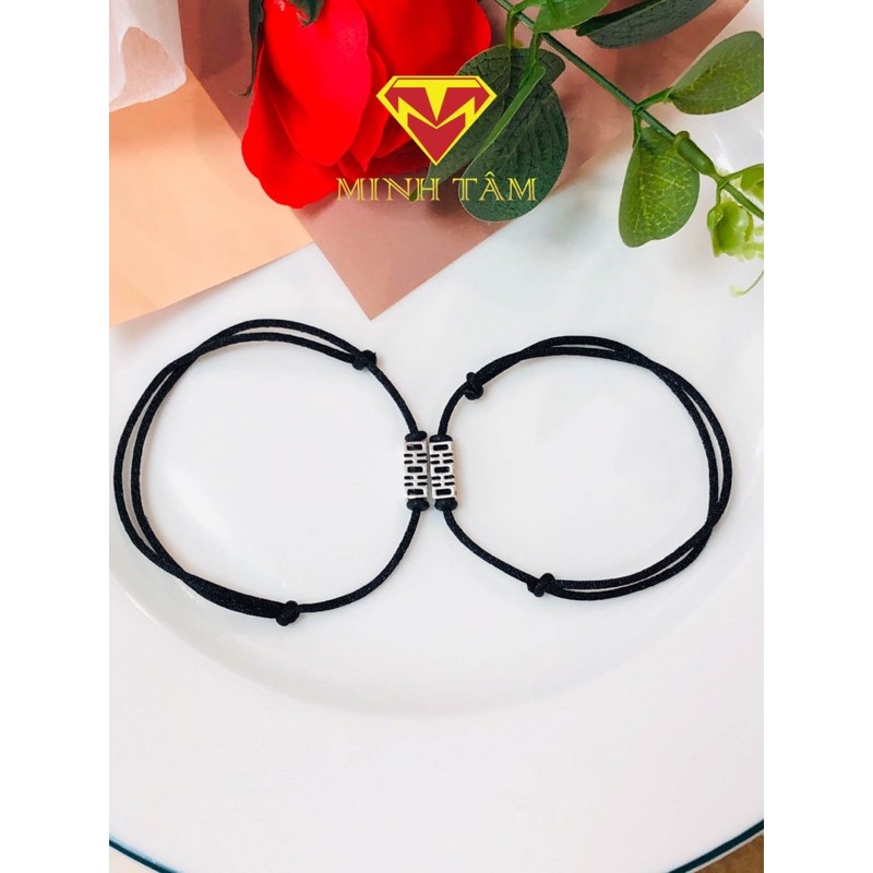Vòng tay đôi bạc chữ Hỷ,Vòng tay đôi bạc charm uyên ương chữ Hỷ-Minh Tâm Jewelry