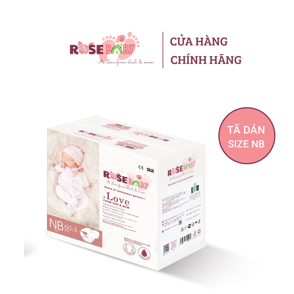 Thùng Bỉm Dán ROSE BABY Size Newborn/NB (180 miế - Rose Baby