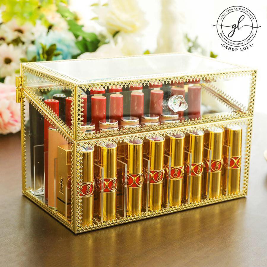 Hộp son 15, 24, 40 ô thủy tinh viền golden sang chảnh