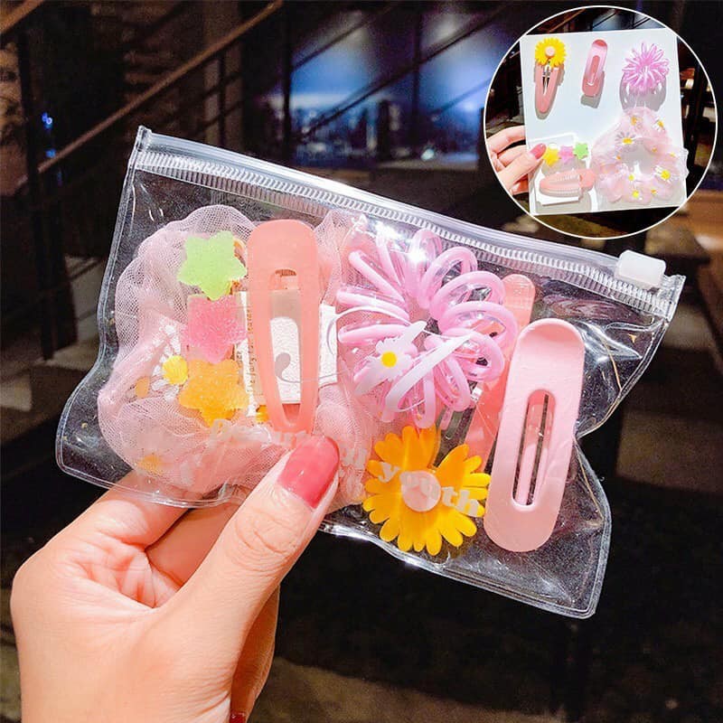 [HCM] Set 6 Món Cột Kẹp Tóc Scrunchies Hoa Cúc Theo Tone Màu - Selenshop