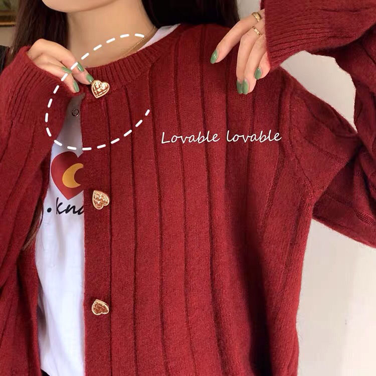 Áo khoác cardigan màu đỏ phong cách Hàn Quốc thời trang nữ tính