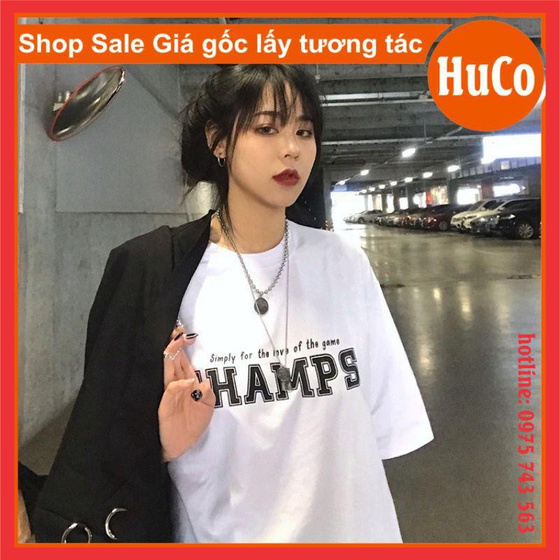 áo phông hè, thun tay lỡ CHAMPS chất cotton cổ tròn form thụng dấu quần thời trang nam nữ unisex freesize ulzzang giá rẻ