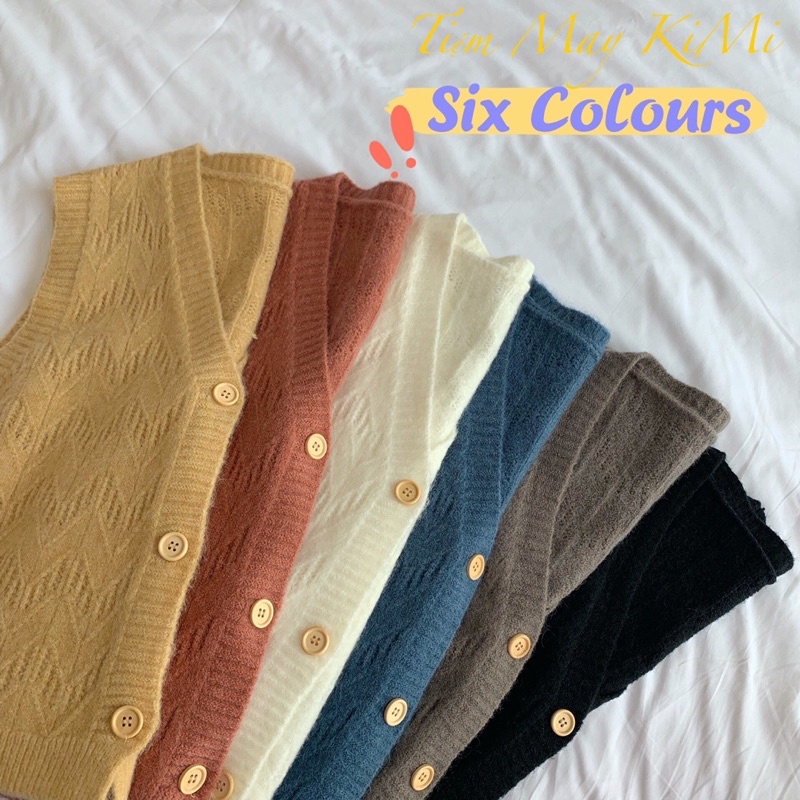 Áo gile len ba lỗ không tay carigan len