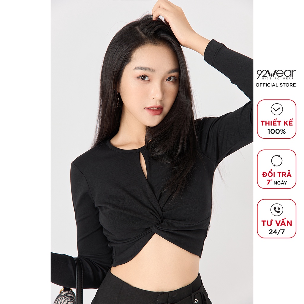 Áo phông nữ dài tay cổ tròn 92WEAR, thiết kế trẻ trung, sexy năng động ATA1677