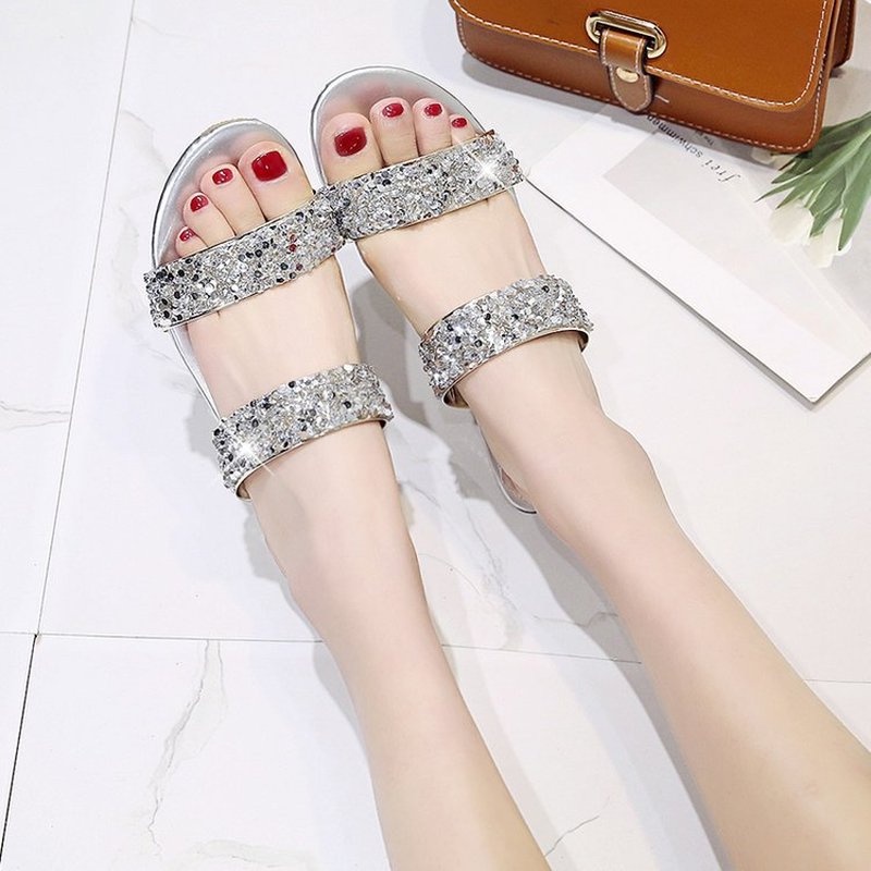 Dép Sandal Da Đế Vừa Phối Kim Sa Thời Trang Mùa Hè Cho Nữ Size 34-41 00975