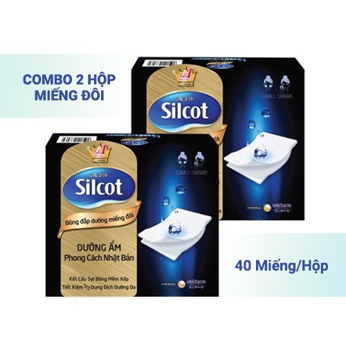 Combo 2 hộp Bông tẩy trang Silcot đắp dưỡng miếng đôi 40 miếng/hộp