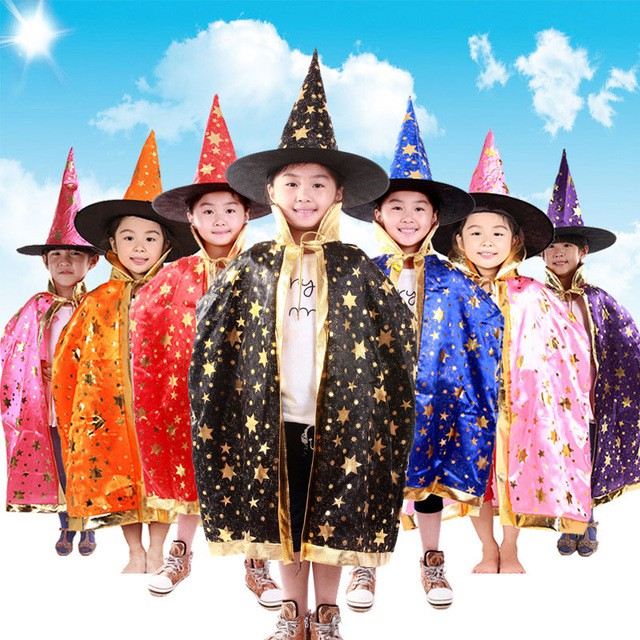 Bộ hóa trang lễ hội Halloween áo choàng và nón phù thủy cho bé