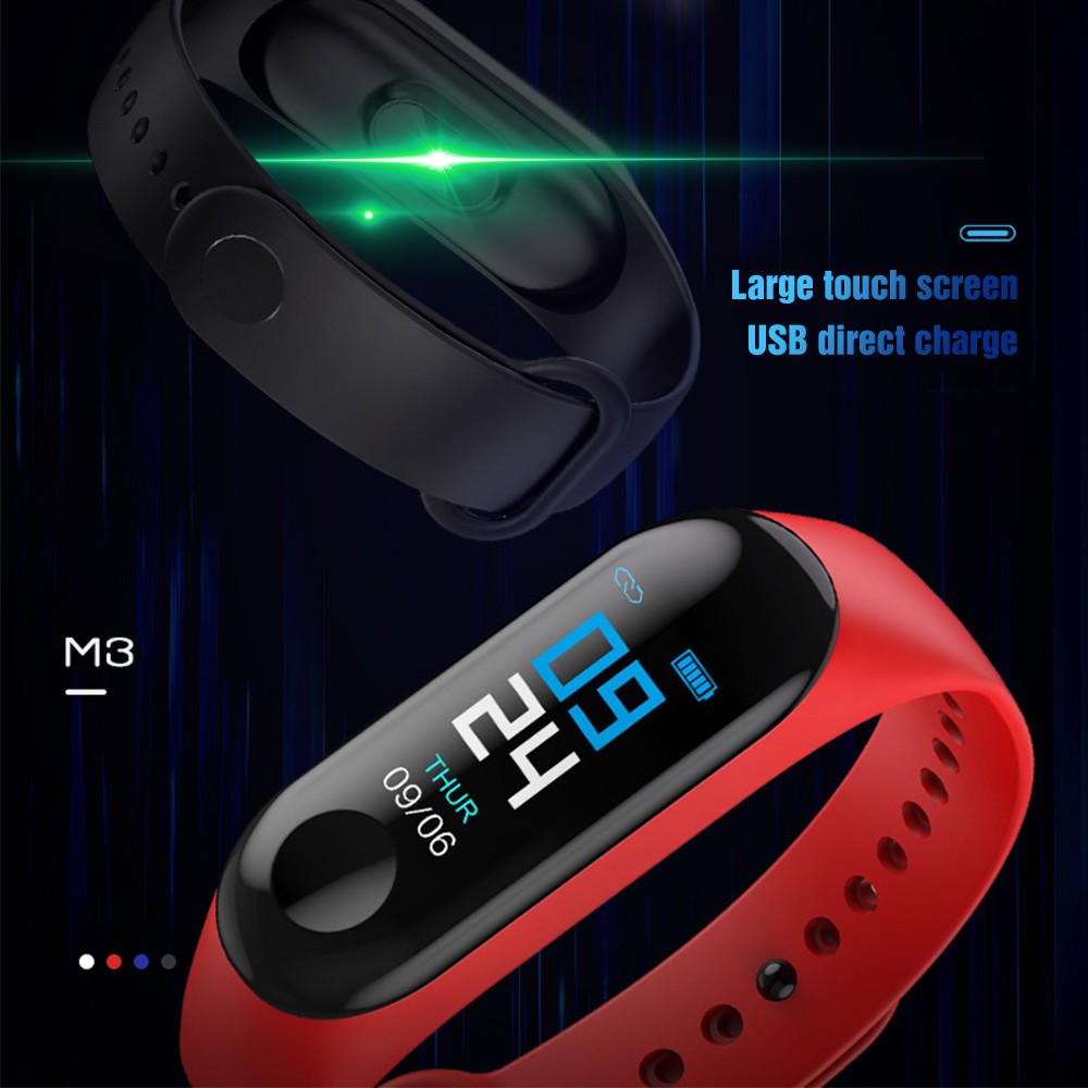 Đồng hồ đeo tay thông minh M3 theo dõi sức khỏe nhịp tim huyết áp màn hình màu không thấm nước