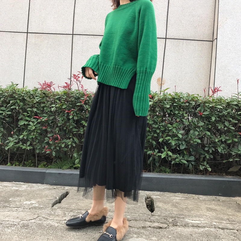 Chân váy dài nữ xòe lưng cao mới 2021, Đầm dài xòe xếp ly lớp ren ngoài màu đen trắng cao cấp thời trang du lịch công sở | BigBuy360 - bigbuy360.vn