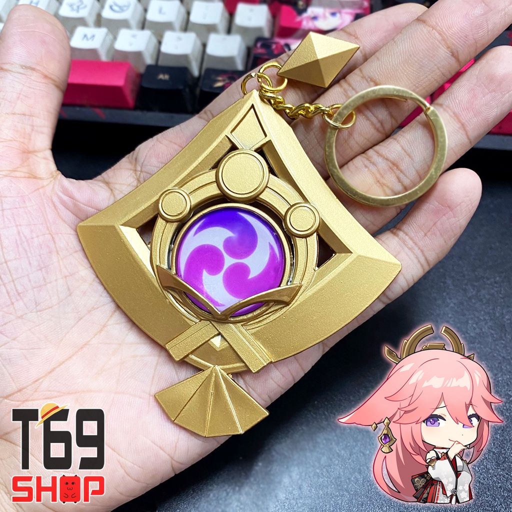 Móc khóa kim loại nguyên tố Vision game Genshin Impact - Cosplay Yae Miko, Venti, Zhongli, Ayato, Eula