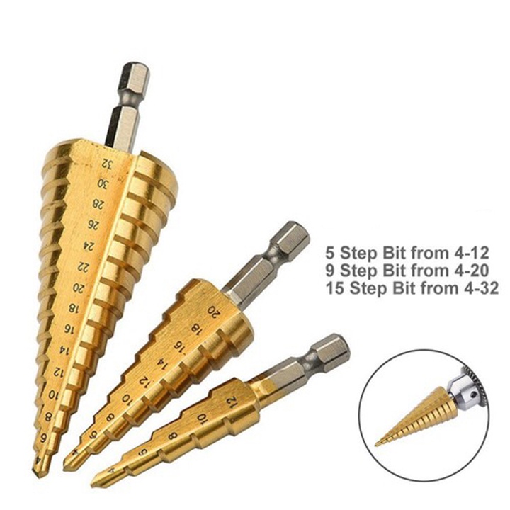 Bộ 3 mũi khoan tháp đa năng 4 -20mm Khoan Nhôm, Nhựa, Gỗ