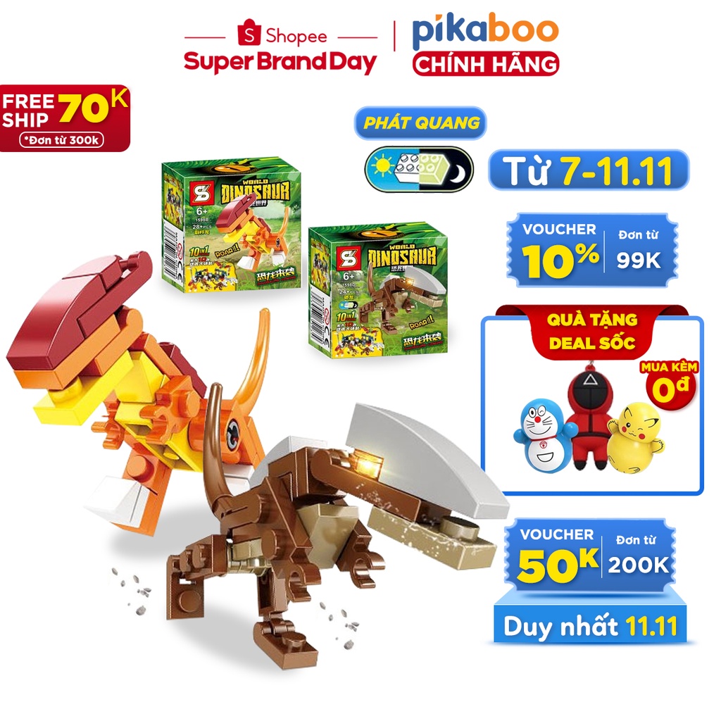 Đồ chơi lego lắp ráp khủng long 3D mini Pikaboo cho bé trai và bé gái thiết kế nhựa PP an toàn cho bé