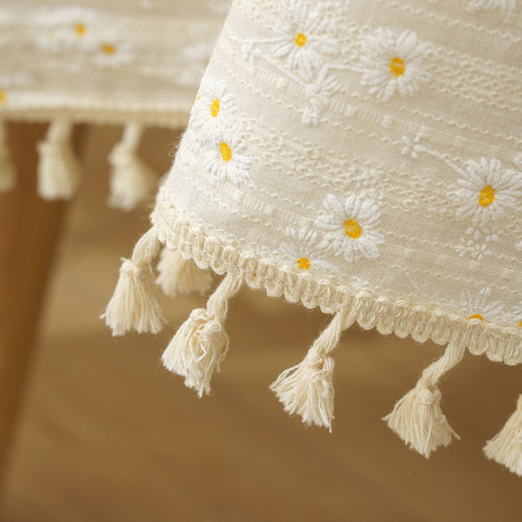 Khăn Trải Bàn Vải Cotton Lanh Thêu Hoa Cúc Nhỏ Kiểu Nhật Bản Sang Trọng