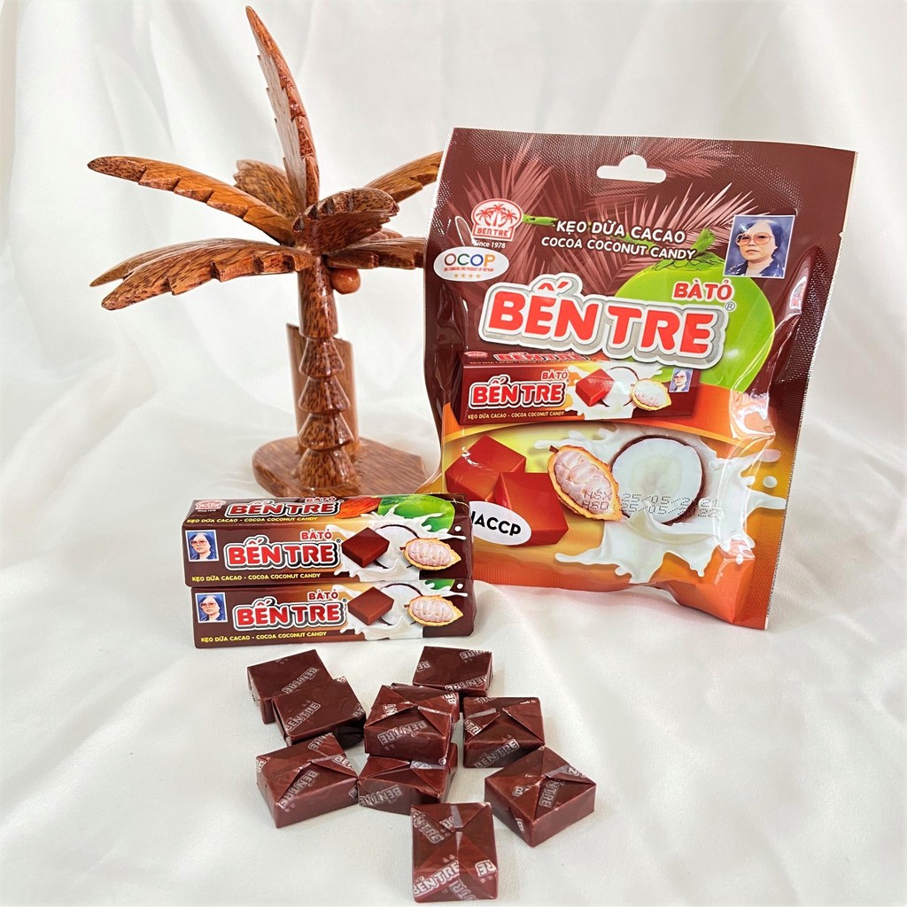 Kẹo dừa Bến Tre Cô Hai Tỏ vị Cacao - Túi 3 Thanh, 1 Thanh 10 viên, ăn vặt thơm ngon bổ dưỡng