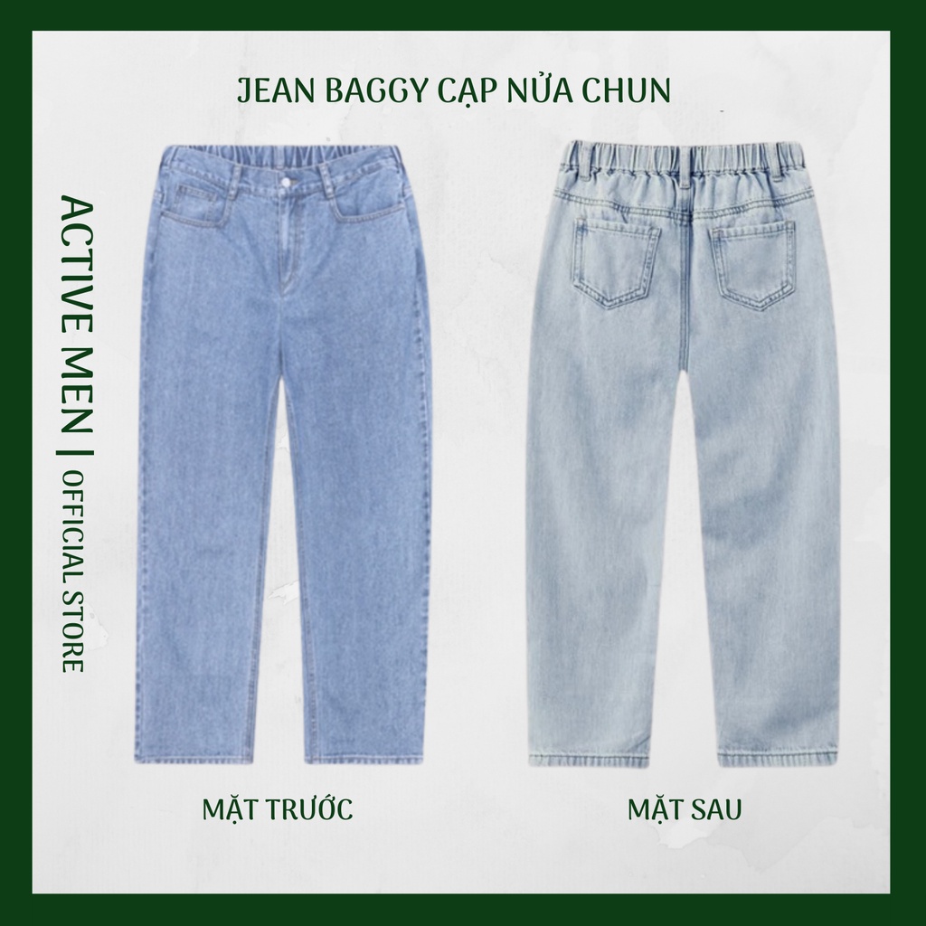 Quần Jean Baggy Nam Cạp Nửa Chun Active Men - Quần Bò Cạp 1/2 Chun Phong Cách Hàn Quốc