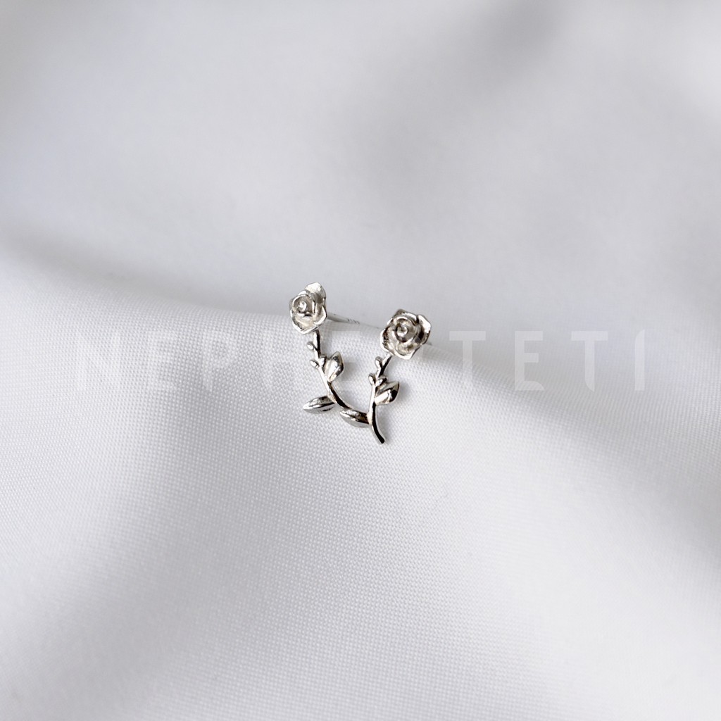 Khuyên tai bạc 925 mini - Hoa hồng 12*4mm  - Nepherteti