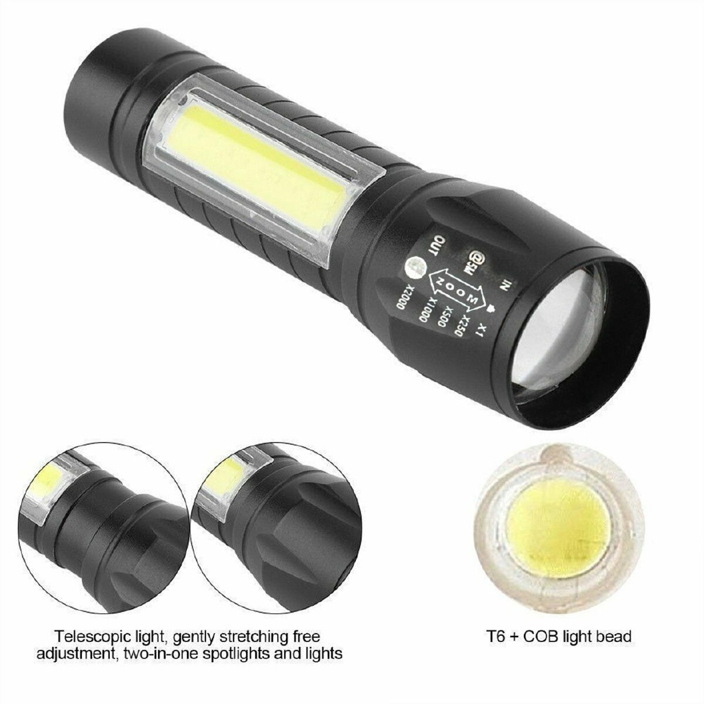 Đèn Pin LED T6 COB Có Thể Sạc Lại Bằng Cổng USB Tiện Dụng